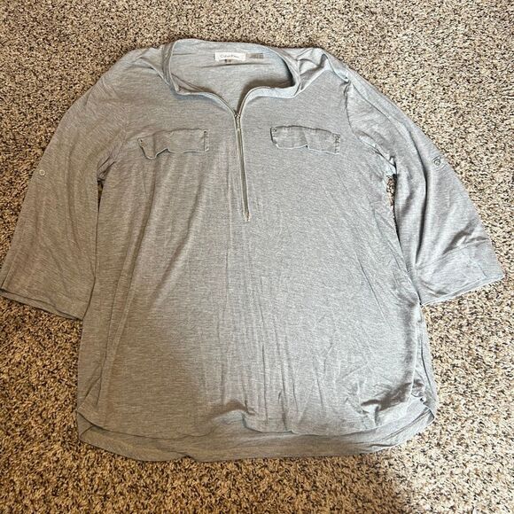 Calvin Klein Gray 1/2 Zip‎ 3/4 Sleeve Top - Women's Large - Picture 1 of 6
